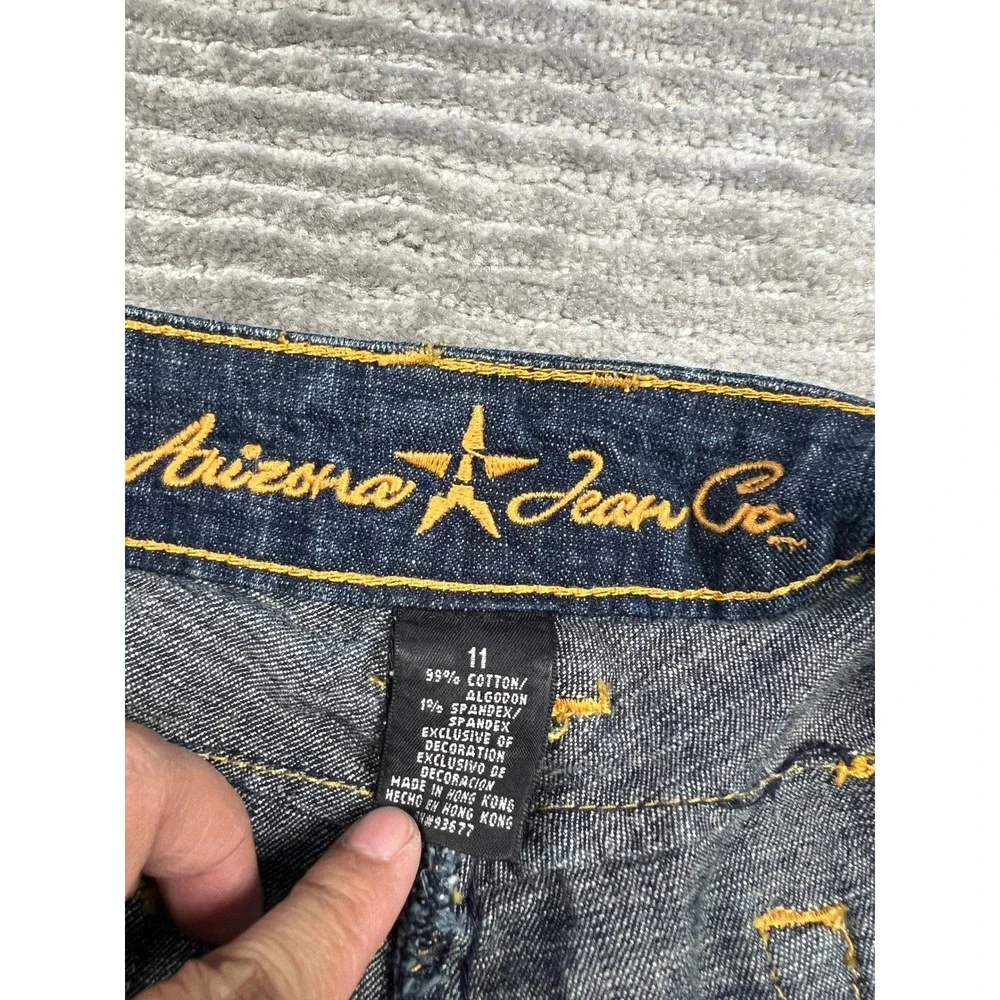 Arizona Jean Co Shorts Women 11 Blue Bermuda Denim Stretch Dark Wash‎ Dbl Button
